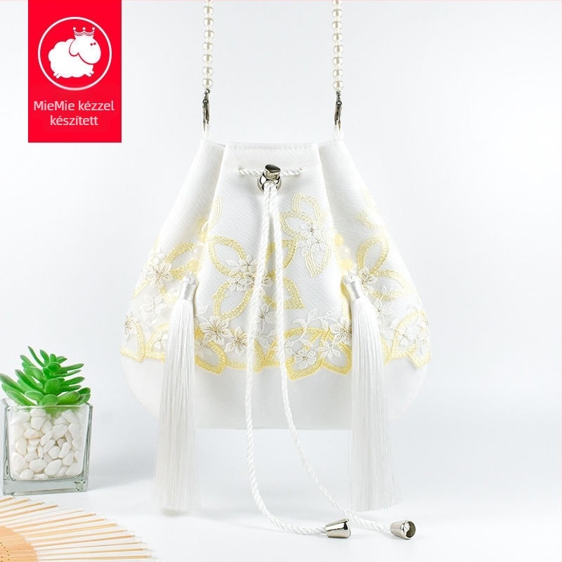 Hanfu ihletésű crossbody táska bojt-díszítéssel, poliészter, kényelmes stílus, záródás fedéllel, forma: más
