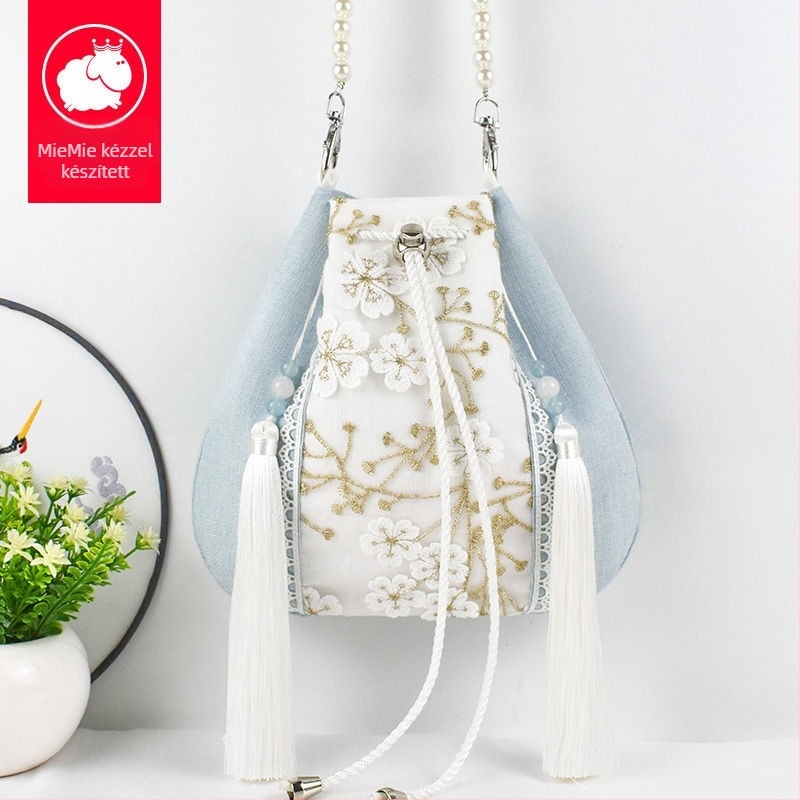 Hanfu ihletésű crossbody táska bojt-díszítéssel, poliészter, kényelmes stílus, záródás fedéllel, forma: más