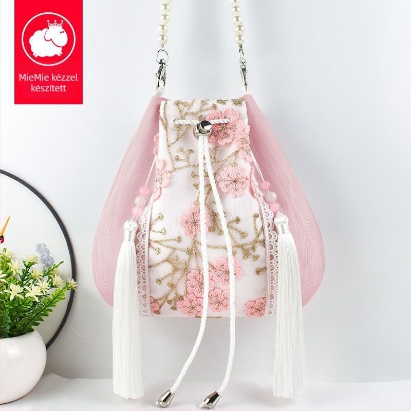 Hanfu ihletésű crossbody táska bojt-díszítéssel, poliészter, kényelmes stílus, záródás fedéllel, forma: más
