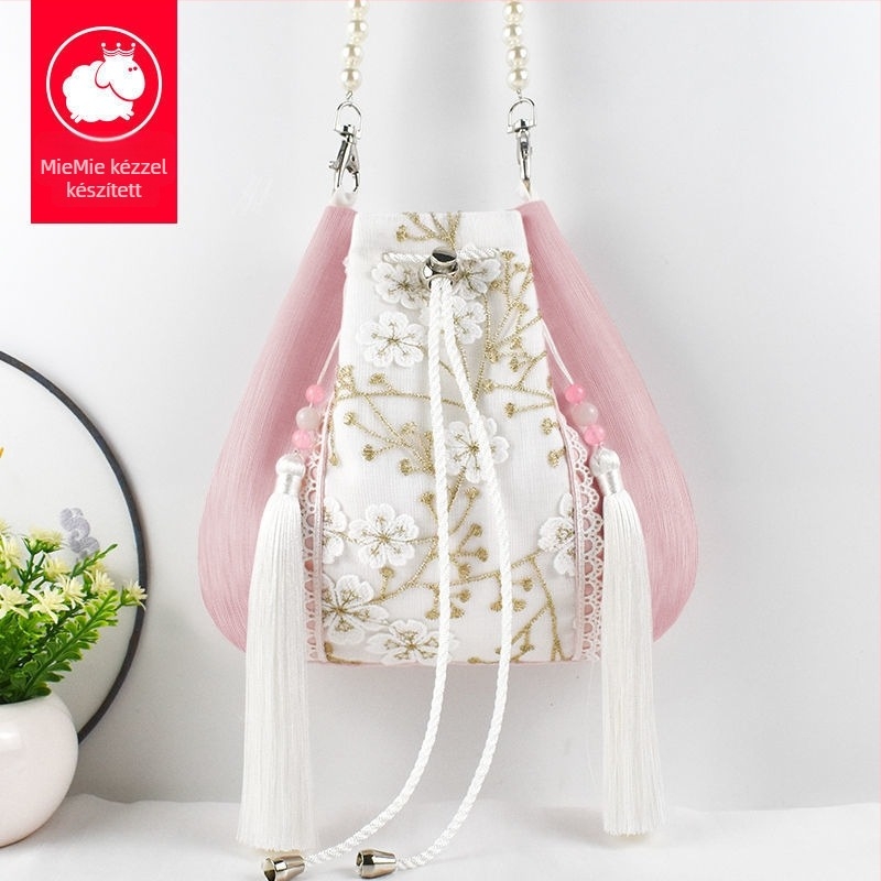 Hanfu ihletésű crossbody táska bojt-díszítéssel, poliészter, kényelmes stílus, záródás fedéllel, forma: más
