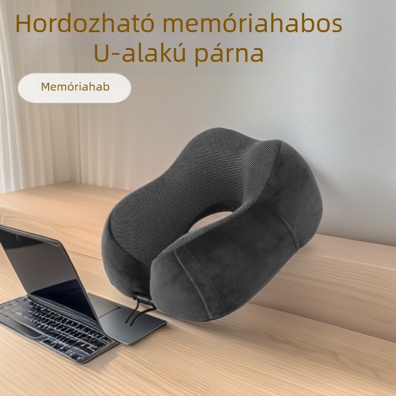 U-alakú nyakpárna memóriahabból, kristály bársony huzattal, modern minimalist stílusban, felnőtteknek