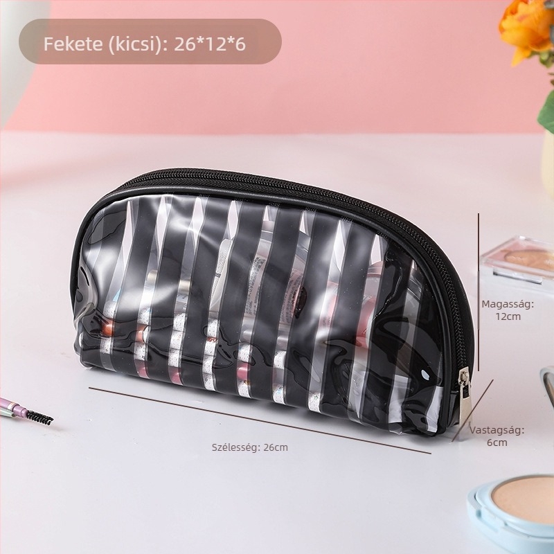Kozmetikai táska utazáshoz, vízálló, ultra könnyű, nagy kapacitású, csíkos PVC belsővel, antibakteriális