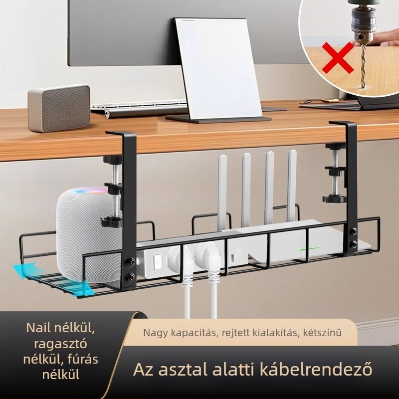 Vasból készült kábelkezelő doboz íróasztalhoz és az íróasztal alá – lyukasztás nélküli kábelrendező routerhez