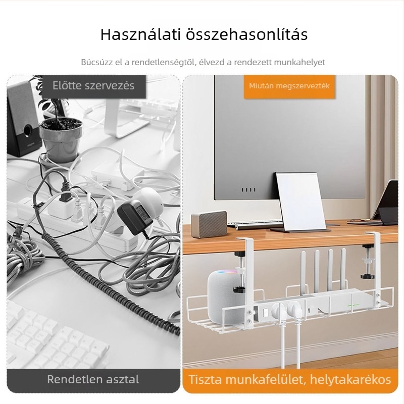 Vasból készült kábelkezelő doboz íróasztalhoz és az íróasztal alá – lyukasztás nélküli kábelrendező routerhez