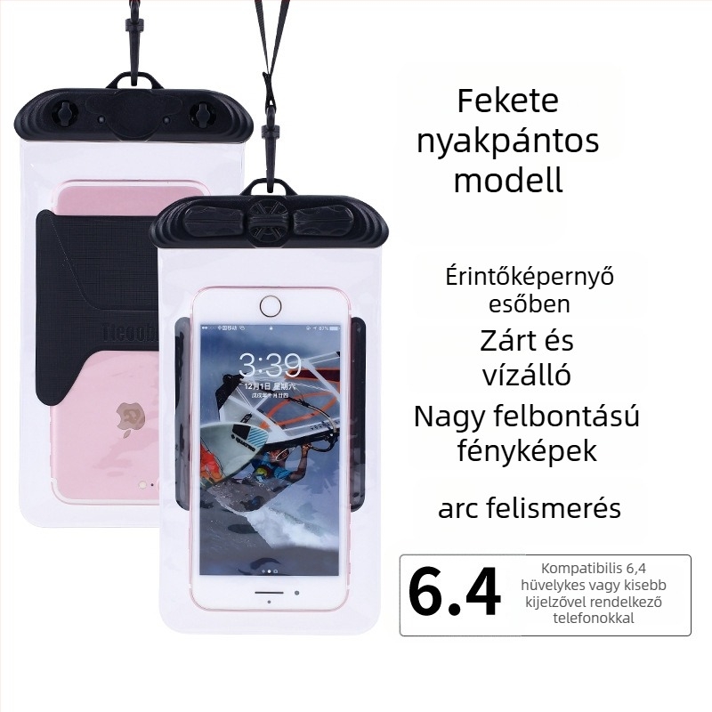 Vízálló telefonos táska érintőképernyővel, átlátszó PVC tok, két telefon fér el úszáshoz és merüléshez
