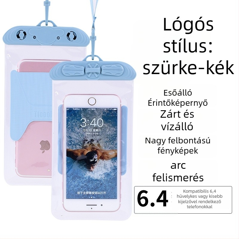Vízálló telefonos táska érintőképernyővel, átlátszó PVC tok, két telefon fér el úszáshoz és merüléshez