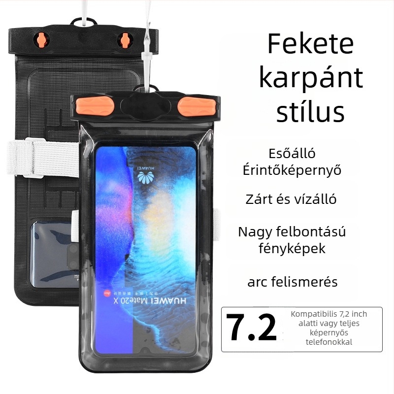 Vízálló telefonos táska érintőképernyővel, átlátszó PVC tok, két telefon fér el úszáshoz és merüléshez