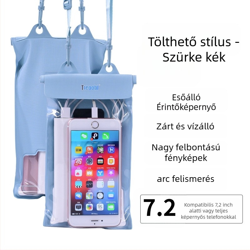 Vízálló telefonos táska érintőképernyővel, átlátszó PVC tok, két telefon fér el úszáshoz és merüléshez