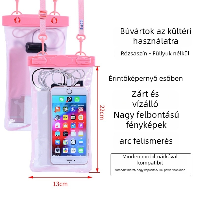 Vízálló telefonos táska érintőképernyővel, átlátszó PVC tok, két telefon fér el úszáshoz és merüléshez