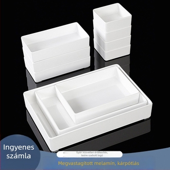 Melamin négyszögletes tál marinált ételekhez, fényes felület, modern minimalista stílus, egyszínű mintázat