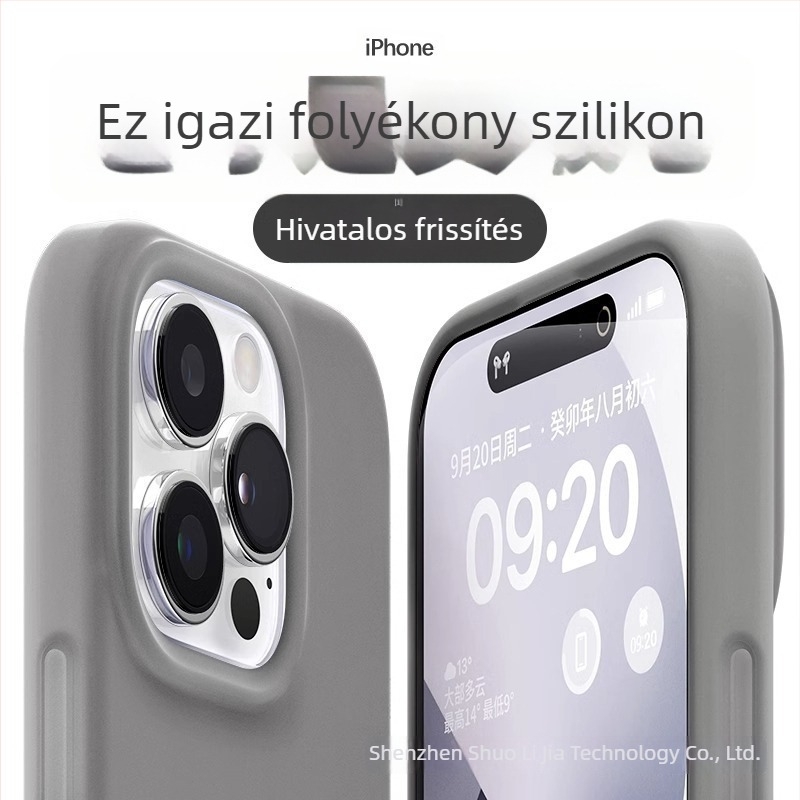 Lágy folyékony szilikonból készült zselés tok iPhone-hoz – teljes védelem, pontos kivágások; színek: sárga, zöld, fekete.