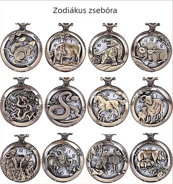 Retro zsebé órával flip dizájnnal, tizenkét állatövi jelzéssel, kvarc SL68 mozgás, ötvözetből készült tokkal, organikus üveg kristály