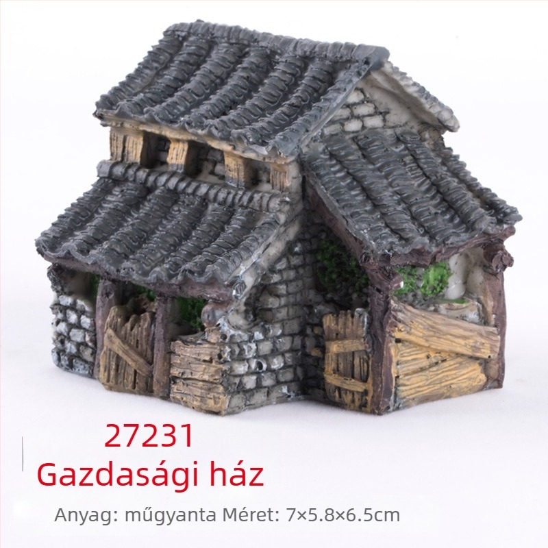 Gyanta mini tájkép bonsai dísz, ház motívumos dekoráció, modern minimalizmus
