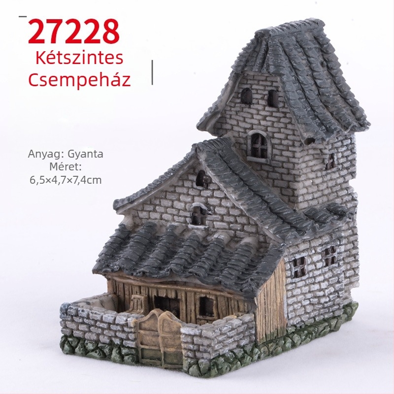 Gyanta mini tájkép bonsai dísz, ház motívumos dekoráció, modern minimalizmus