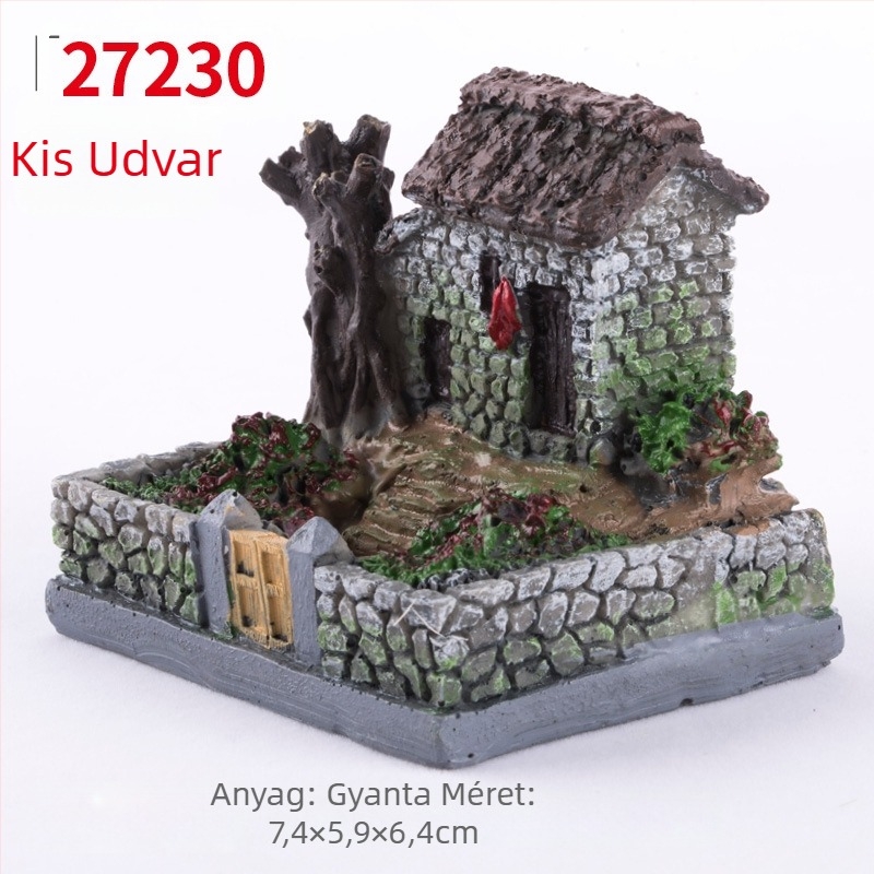 Gyanta mini tájkép bonsai dísz, ház motívumos dekoráció, modern minimalizmus