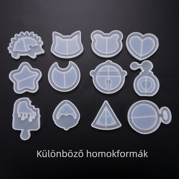 Szilikon forma gyanta ékszer medálokhoz – DIY, folyóhomok effektus, formák: hold, szív, fagylalt, ötágú csillag