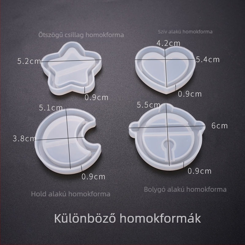 Szilikon forma gyanta ékszer medálokhoz – DIY, folyóhomok effektus, formák: hold, szív, fagylalt, ötágú csillag
