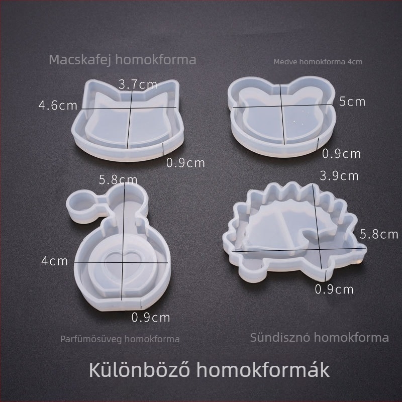 Szilikon forma gyanta ékszer medálokhoz – DIY, folyóhomok effektus, formák: hold, szív, fagylalt, ötágú csillag