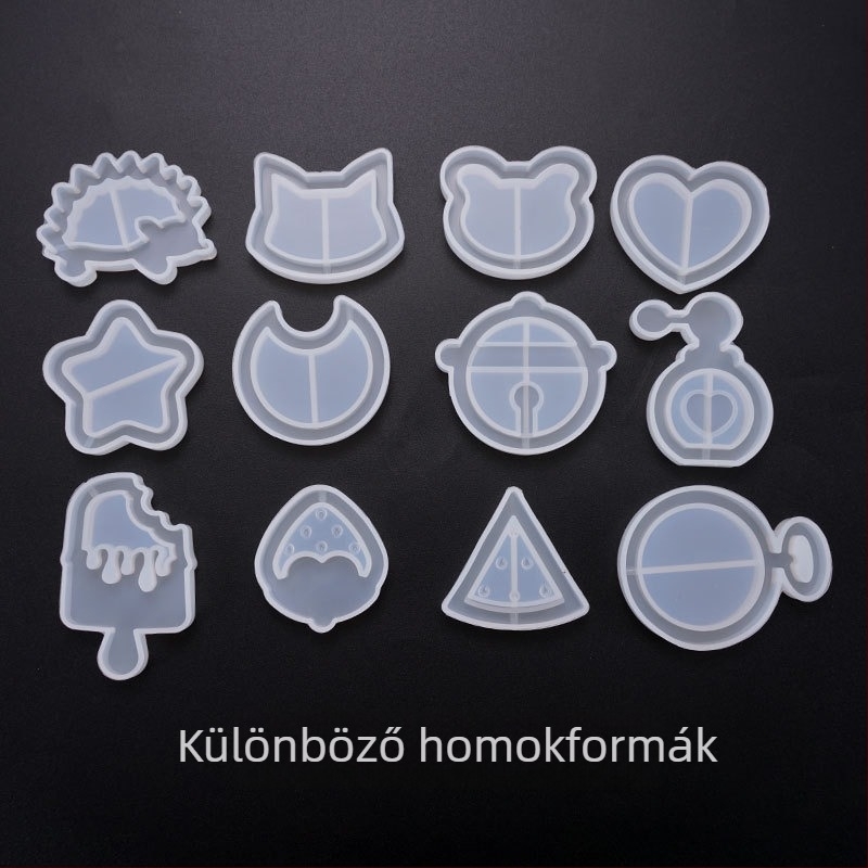 Szilikon forma gyanta ékszer medálokhoz – DIY, folyóhomok effektus, formák: hold, szív, fagylalt, ötágú csillag