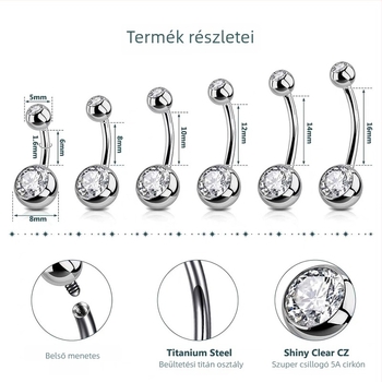 Köldökpiercing Geometriai forma, G23 titán ötvözet, beépített zirkónia