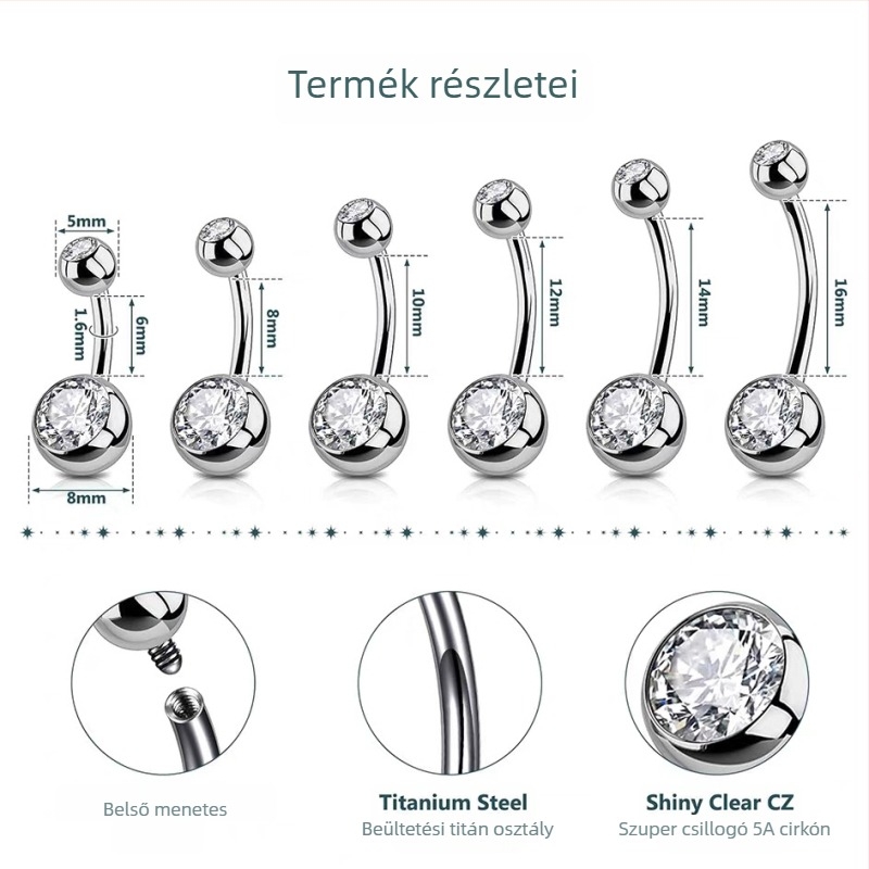 Köldökpiercing Geometriai forma, G23 titán ötvözet, beépített zirkónia