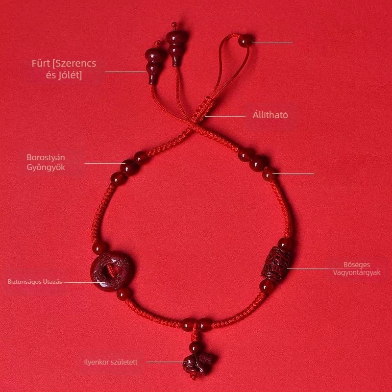Női bokalánc – cinnabar tizenkét zodiákus jelzéssel, fonott kialakítás, biztonsági kapoccsal, 2024 tavasz