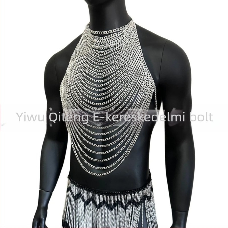 Uniszex ötvözetből készült több rétegű tassel nyaklánc a testhez, twist chain, geometriai dizájn, hossz 81 cm+