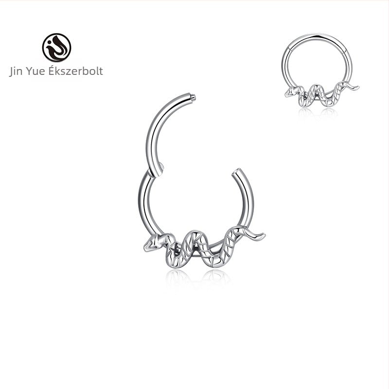 G23 titánium ötvözetből készült kígyó alakú orrgyűrű, uniszex, szoborszerű felület