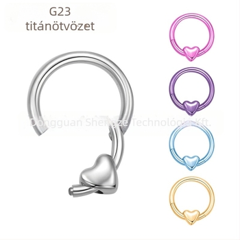 Szív alakú titánium-ötvözet orrgyűrű, anodizált, uniszex, piercinghez