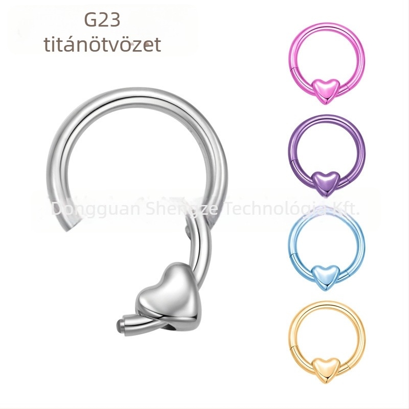 Szív alakú titánium-ötvözet orrgyűrű, anodizált, uniszex, piercinghez