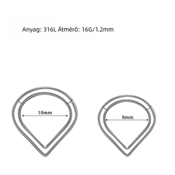 Orrgyűrű, csepp alakú, 316L rozsdamentes acél, elektroplatírozott bevonat, uniszex