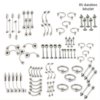 Orr piercing készlet — 85 darab, rozsdamentes acél, geometriai kialakítás, uniszex, egyedi csomagolás