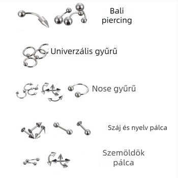 Orr piercing készlet — 85 darab, rozsdamentes acél, geometriai kialakítás, uniszex, egyedi csomagolás