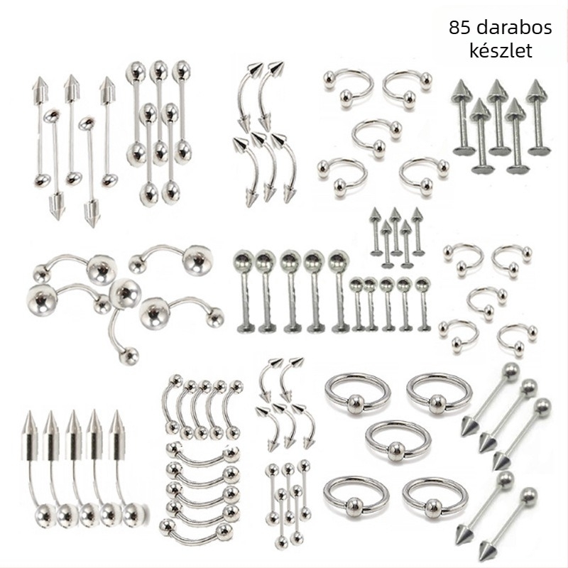 Orr piercing készlet — 85 darab, rozsdamentes acél, geometriai kialakítás, uniszex, egyedi csomagolás