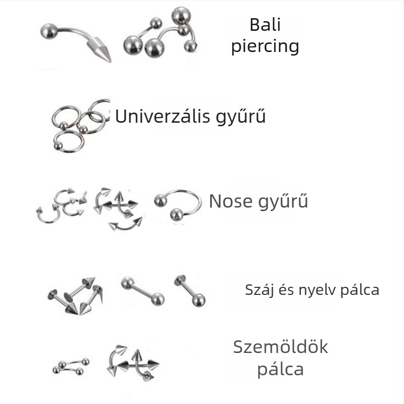Orr piercing készlet — 85 darab, rozsdamentes acél, geometriai kialakítás, uniszex, egyedi csomagolás