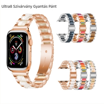 Apple Watch szíj – fém szíj rezin díszítéssel, három gyöngyös lapos csat, összecsukható zár, kompatibilis az Apple Watch Ultra/SE