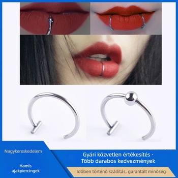Koreai stílusú uniszex hamis ajak piercing készlet: ajakklipsz, ajakgyűrű, orr stud és orrgyűrű titán és rozsdamentes acélból