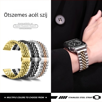 S10 rozsdamentes acél óraszíj pillangócsattal Apple Watch Series 9, Huawei és Samsung számára – 18,2 cm hosszú, kompatibil 14/20/22 mm