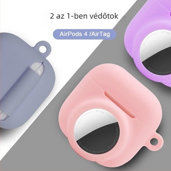 AirPods 4-hoz 2 az 1-ben szilikon védőtok, Apple Bluetooth fejhallgató és AirTag nyomkövető