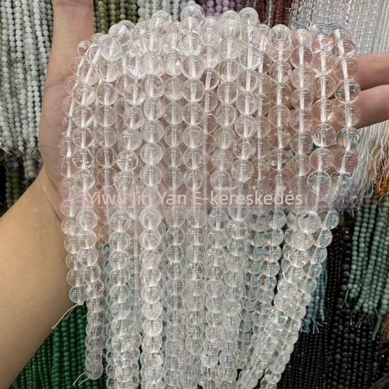 8 mm fehér kristály gömböcskék – természetes, szabadon felfűzhető gyöngyök DIY ékszerekhez, félkész alkatrészek