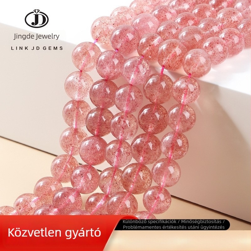 Természetes eper-kristály szórt gyöngyök, körkörös gyöngyök, félkész alkatrészek DIY ékszerekhez, piros epergolyók, 8 mm