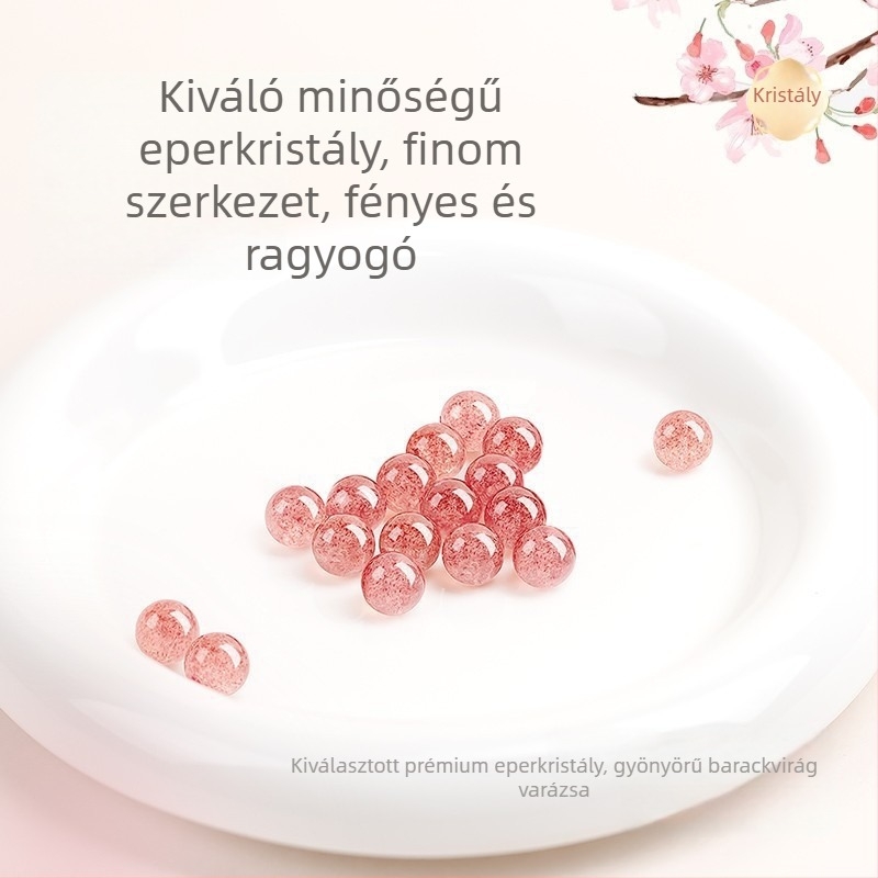 Kiegészítők: Strawberry kristály szétszórt gyöngyök, természetes kristály mintázat, lyukasztásos technológia, kör gyöngyök, könnyed luxus stílus
