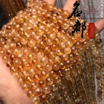 DIY Citrin kristály gyöngyök – Mingdu crystal, szabadon fűzhető gyöngyök, divat stílus, kerek formájú gyöngyök, nemes minta