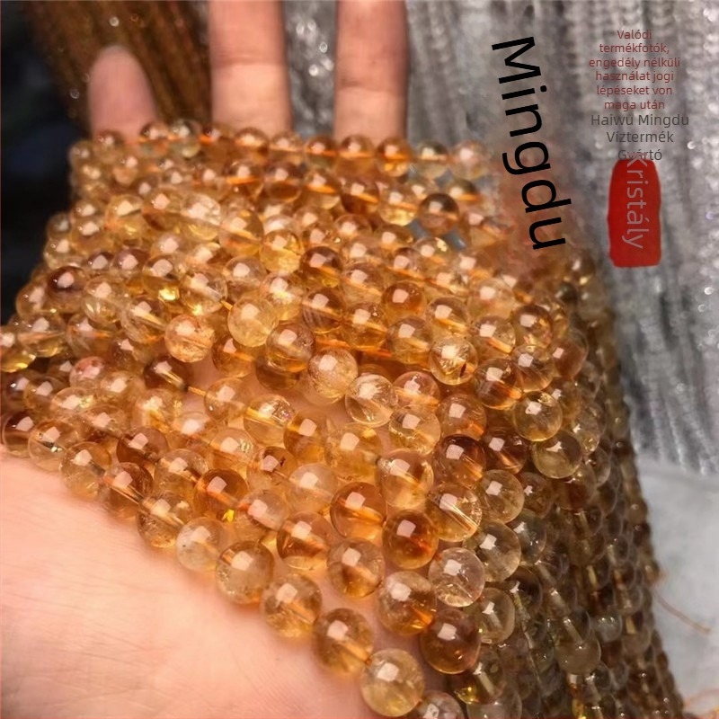 DIY Citrin kristály gyöngyök – Mingdu crystal, szabadon fűzhető gyöngyök, divat stílus, kerek formájú gyöngyök, nemes minta