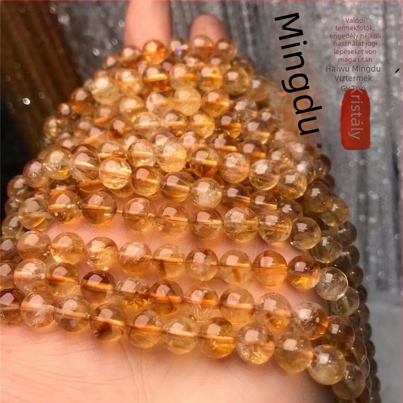 DIY Citrin kristály gyöngyök – Mingdu crystal, szabadon fűzhető gyöngyök, divat stílus, kerek formájú gyöngyök, nemes minta