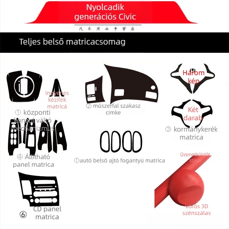 Belső karbonfényezésű matrica Civic 2006-2011 (8. generáció) központi konzol – anyag: papír