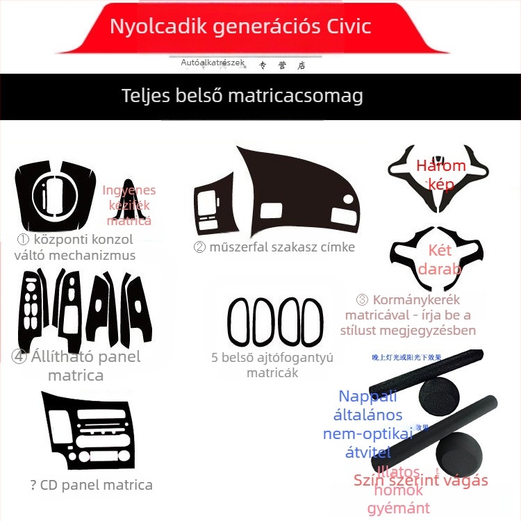 Belső karbonfényezésű matrica Civic 2006-2011 (8. generáció) központi konzol – anyag: papír