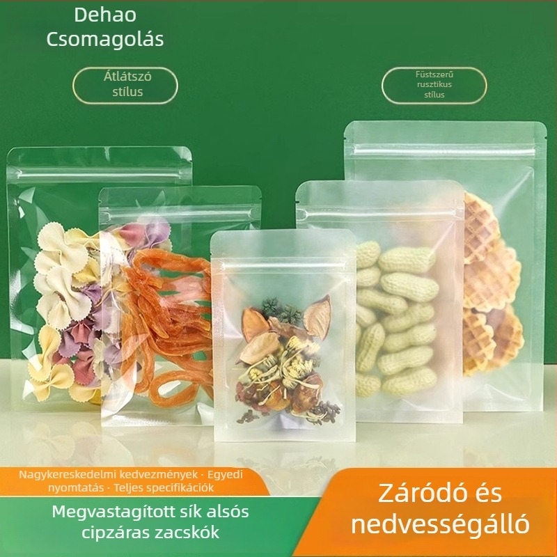 Lapos aljú öntapadó zacskó élelmiszer-csomagoláshoz, matt átlátszó csomagolás tea és aszalt gyümölcs nassoláshoz, márka Dehao, anyag: új anyag, lezárási hossz 2–4 cm