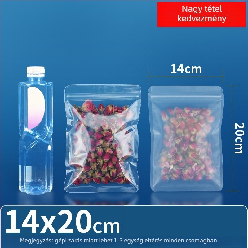 Lapos aljú öntapadó zacskó élelmiszer-csomagoláshoz, matt átlátszó csomagolás tea és aszalt gyümölcs nassoláshoz, márka Dehao, anyag: új anyag, lezárási hossz 2–4 cm