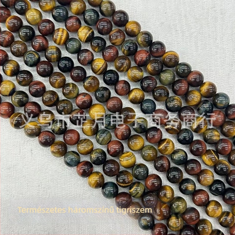 Természetes háromszínű tigriszem gyöngyök, kerek, DIY ékszerekhez, 8 mm átmérő
